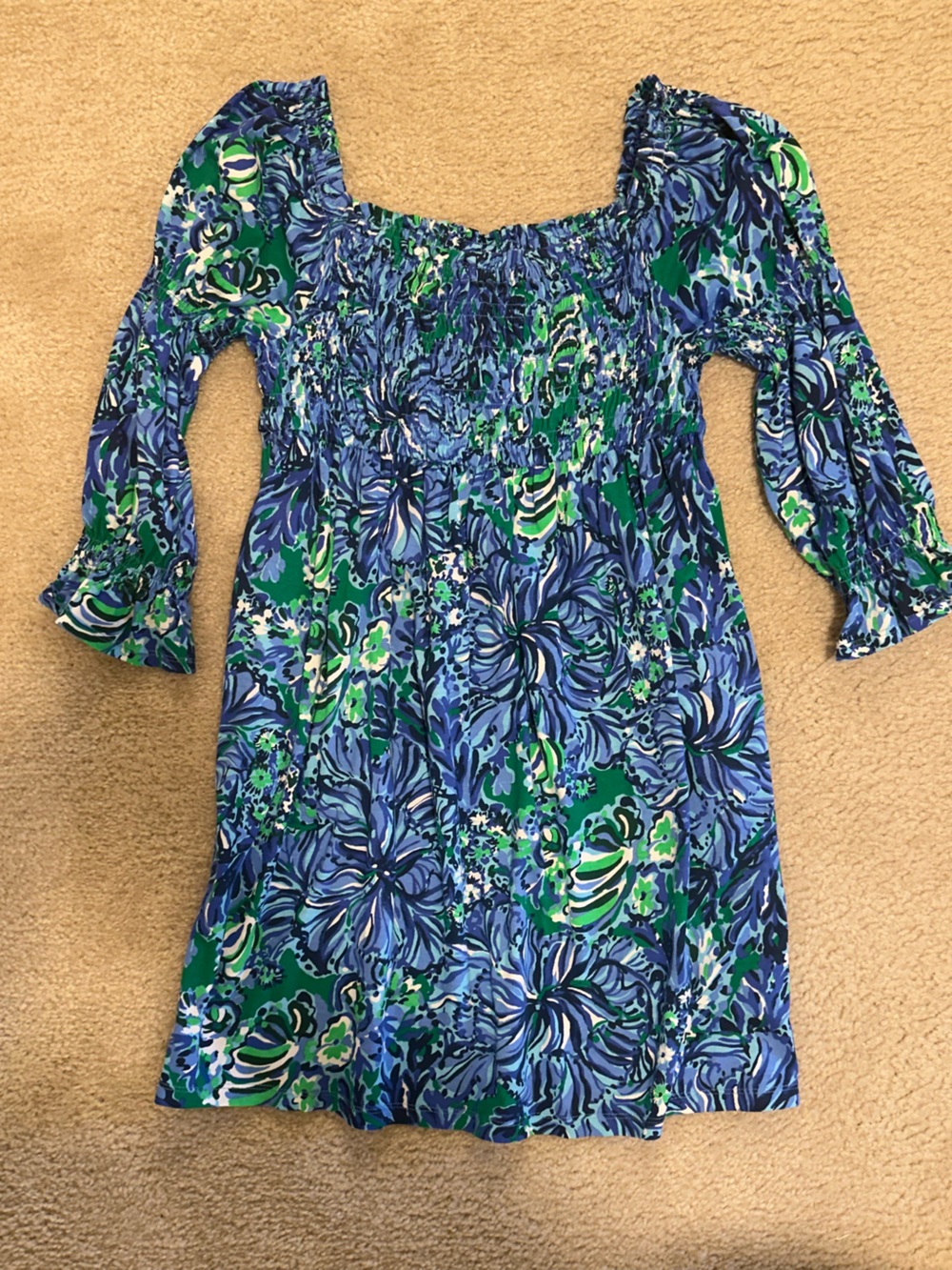Lilly Pulitzer Blue and Green Floral Smocked Kids Dress